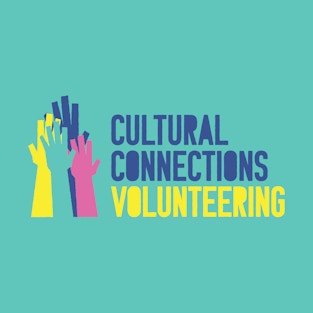 colourful reaching hands with cultural connections volunteering text